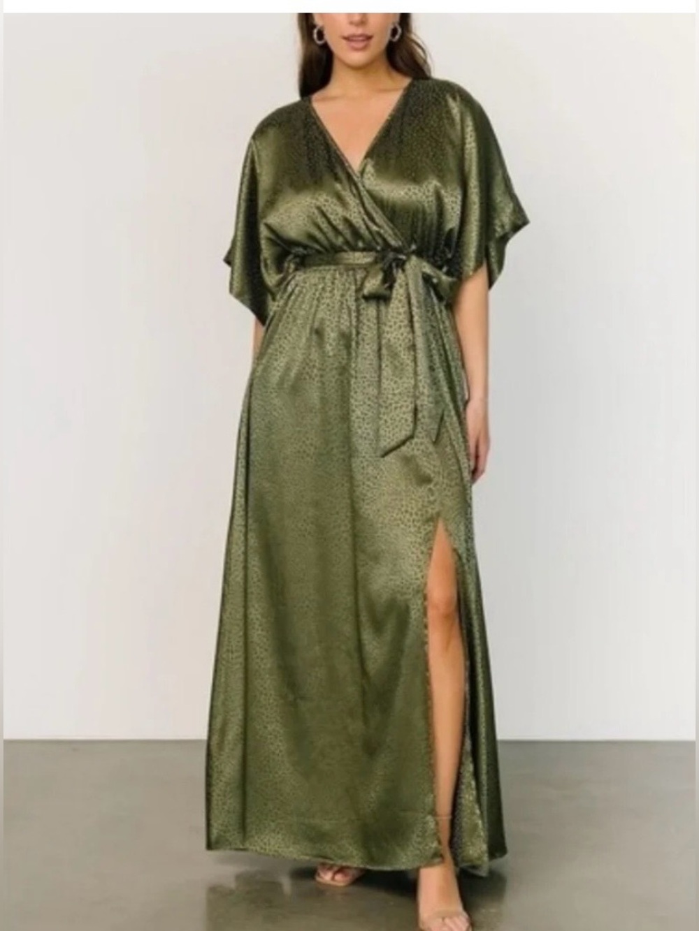 Baltic Born Savannah Print Kimono Maxi Dress Green Waist Tie Surplice XL